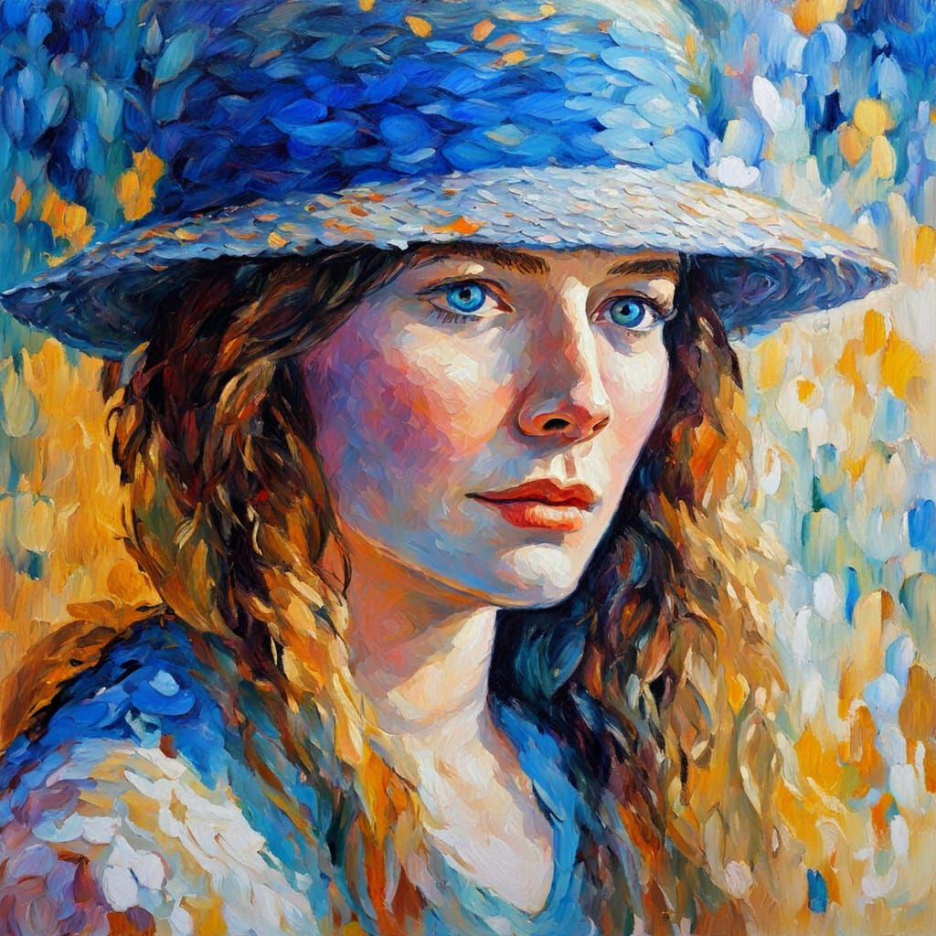 Blue-Eyed Woman as Expressionist Oil Painting
