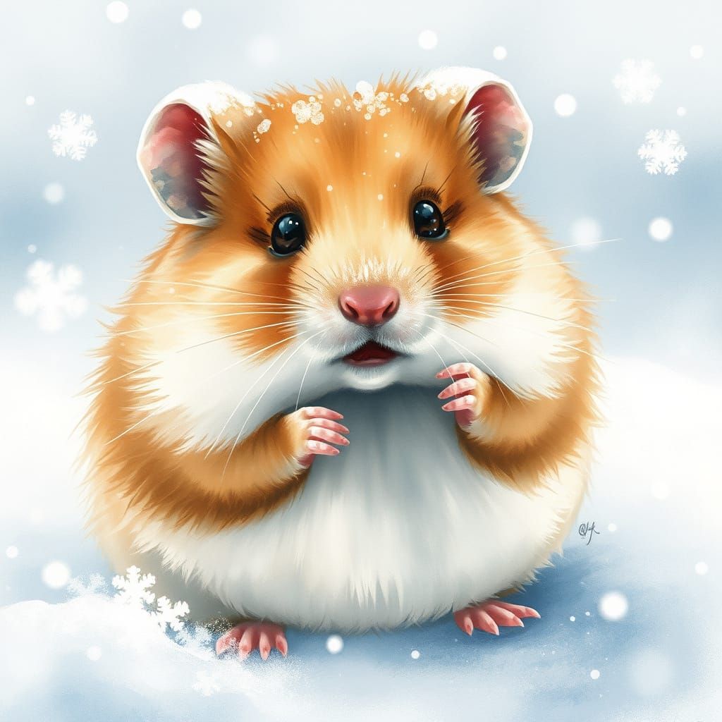 Whimsical Hamster in a Winter Wonderland, Watercolour Style