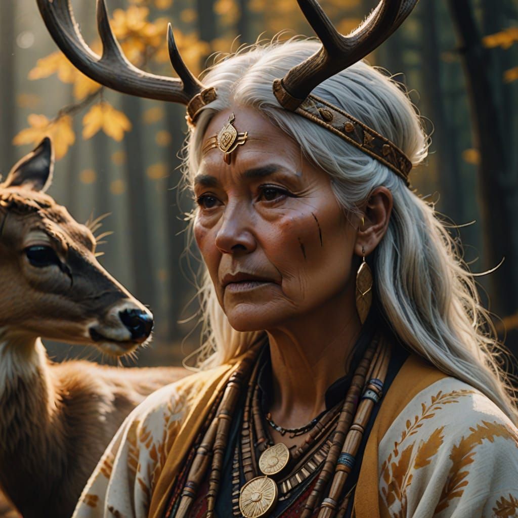 Deer Woman Portrait in Hyperrealistic Oil Painting Style