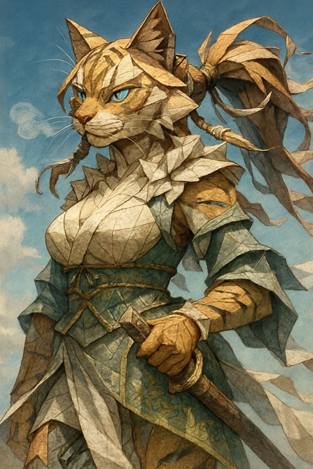 Anime Origami Tigress Samurai with Prosthetic Leg