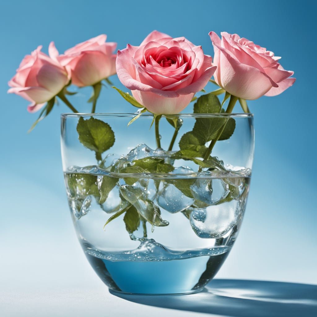 Fairy in Transparent Glass Over Rose Field