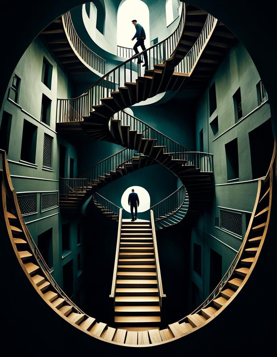 Escher-Inspired Impossible Staircase Reflecting Infinity