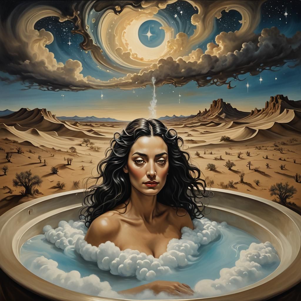 Surreal Desert Bathtub Scene in Salvador Dali Style