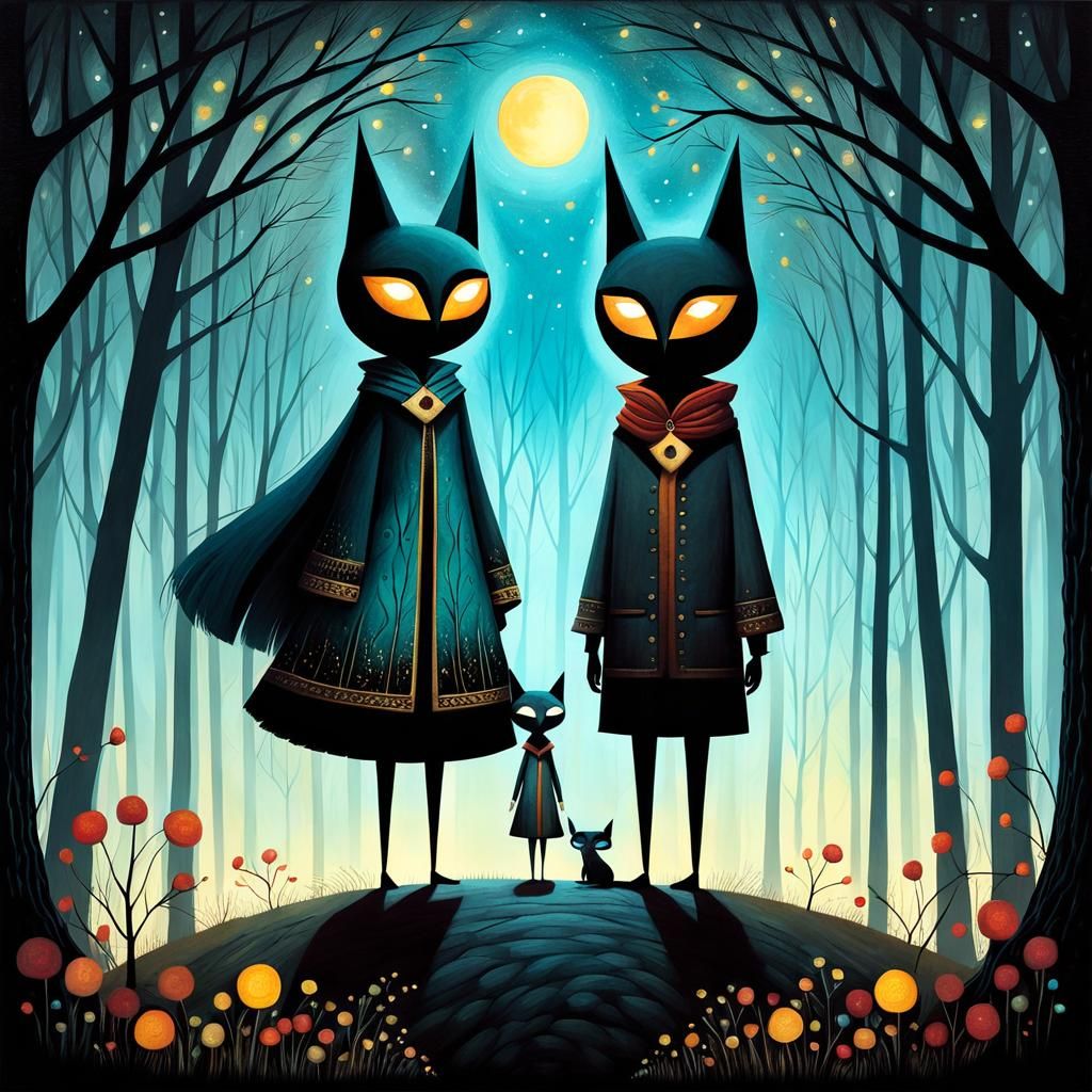 Girl and Boy in Folk Surreal Style