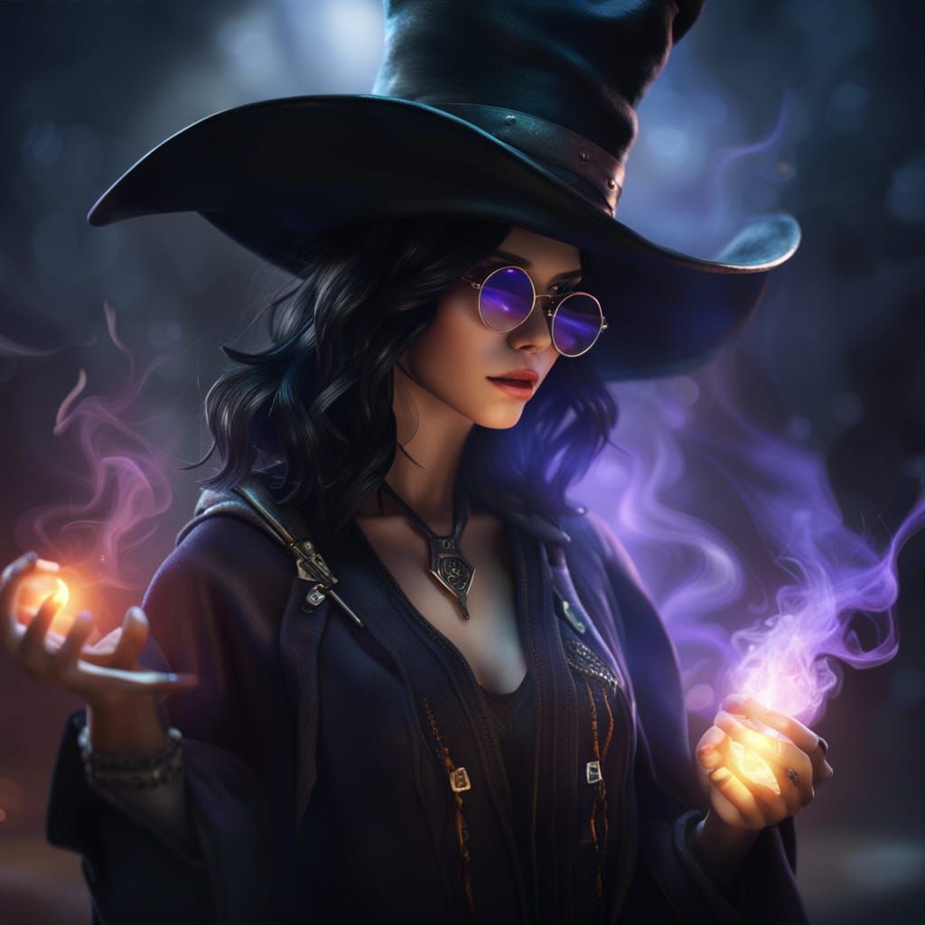 Young Witch Emitting Magic in Academic Art Style