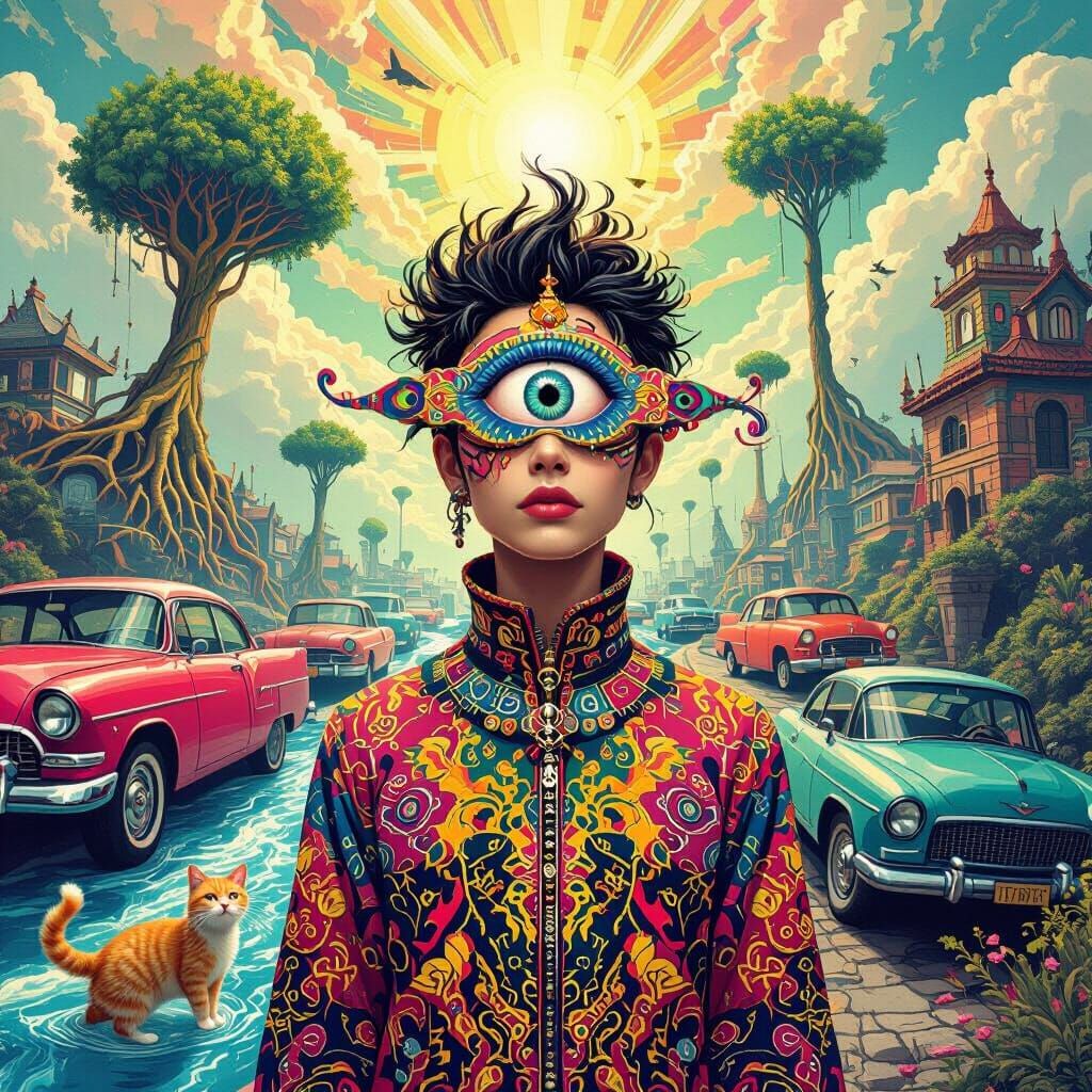 Dreamlike Scene with Cyclops and Upside-Down Trees