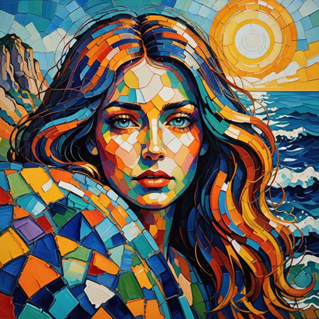 Sirène des mers en train de se prélasser sur un rocher en pleine mer sous le soleil avec une mer calme