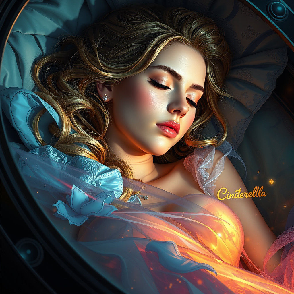 Sleeping Cinderella Portrait in Art Nouveau Style