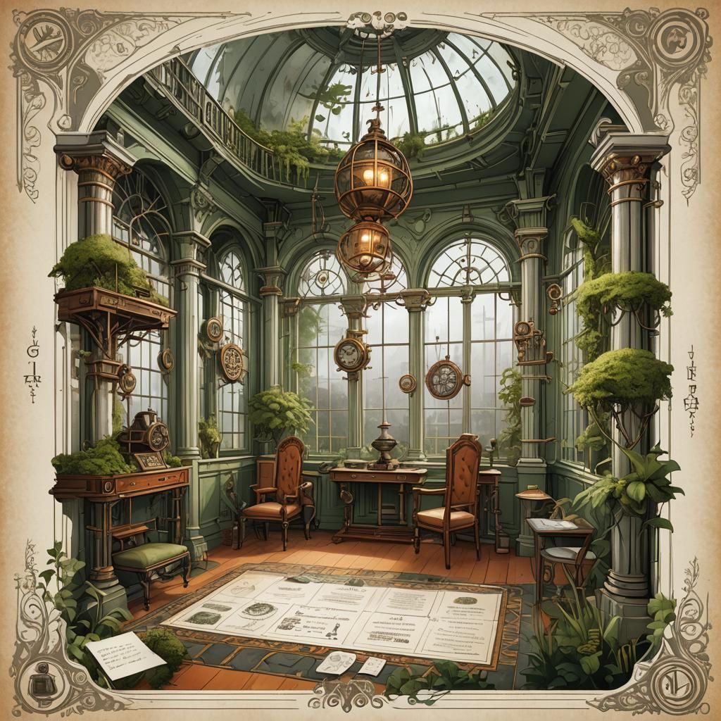 Steampunk Game Card in Gothic Mansion Interior