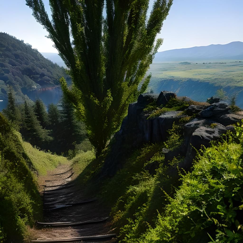 Sunlit Trail Through a Dense Forest