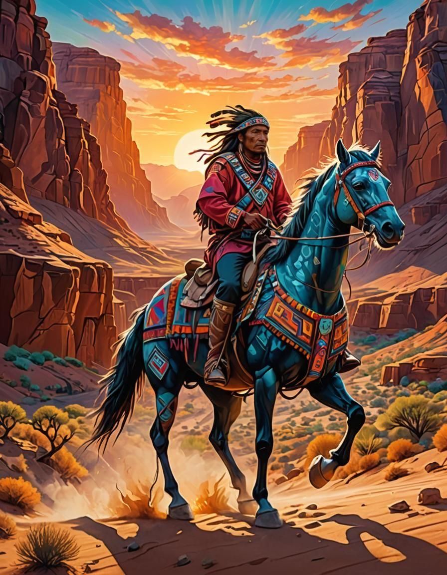 Indigenous Man Rides Furry SUV Horse