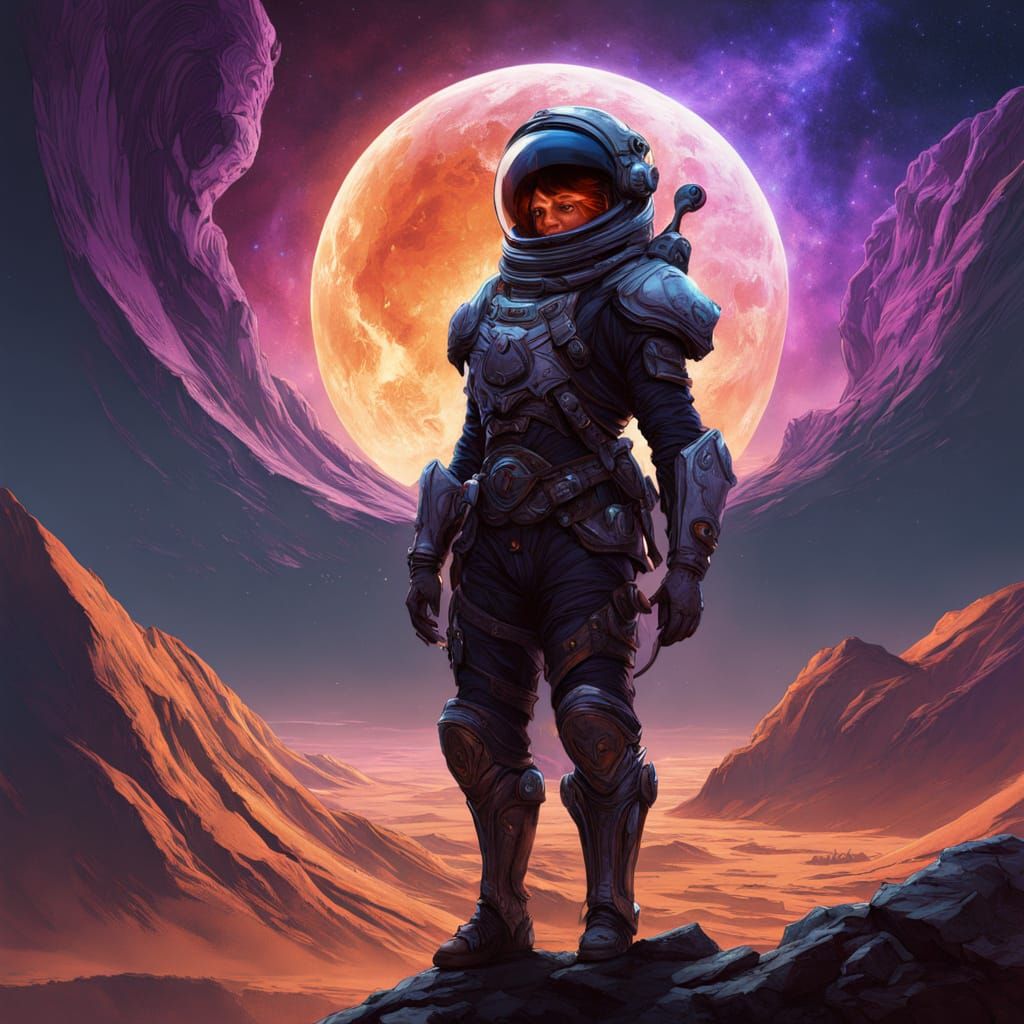 Fairy Gazing at Nebula on Alien Planet