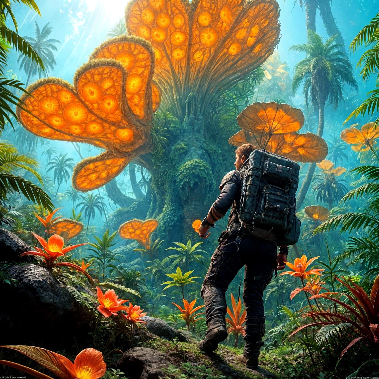 Explorer in Alien Jungle: Photorealistic Paleoart