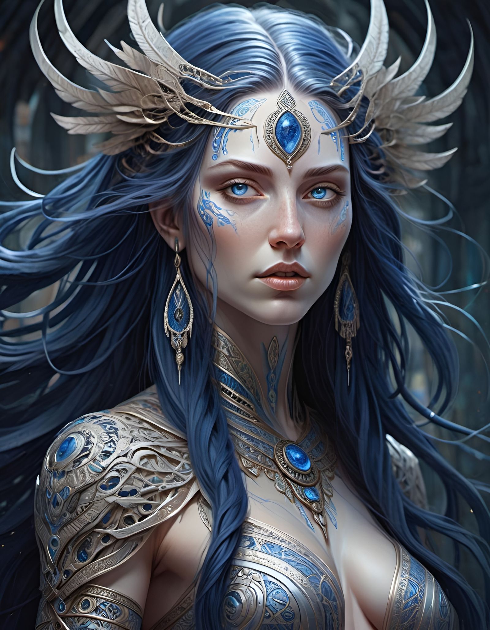 Ethereal Indigo Goddess of Strength: Digital Art