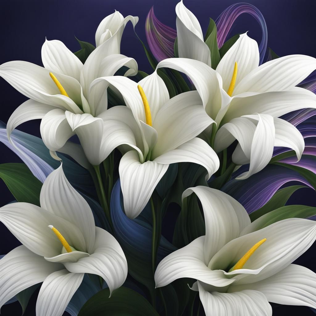 Exotic White Calla Lilies in Abstract Fractal Design