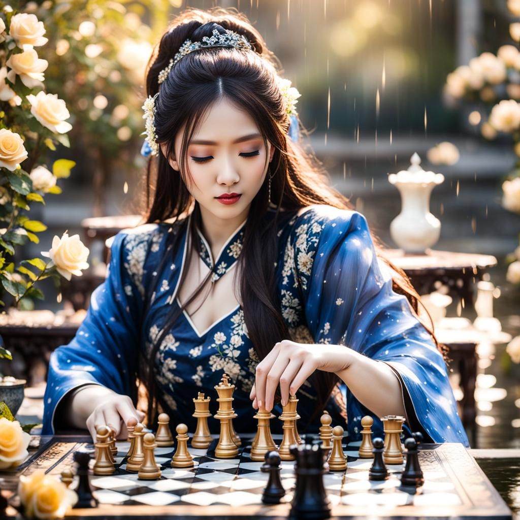 Beauty in Ancient China Clothes Playing Chess