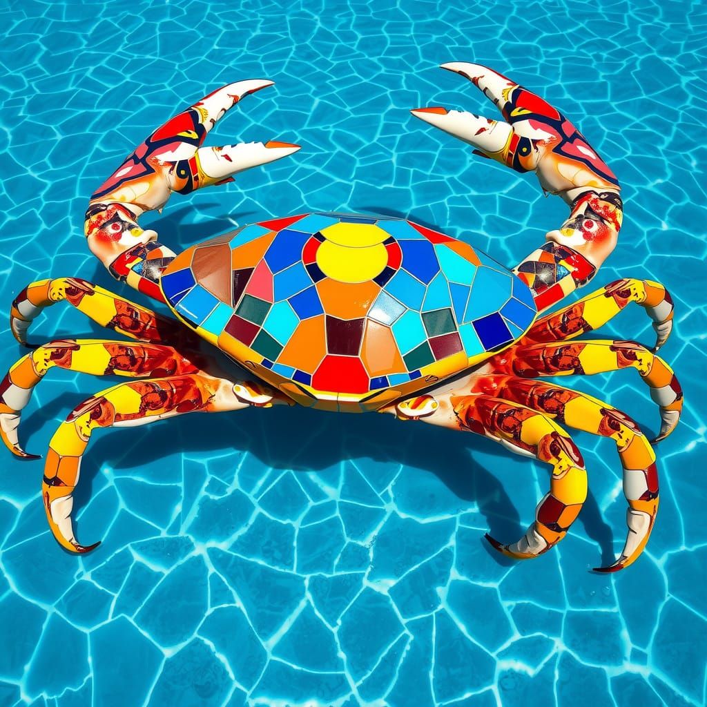 Giant Mosaic Crab in Blue Water