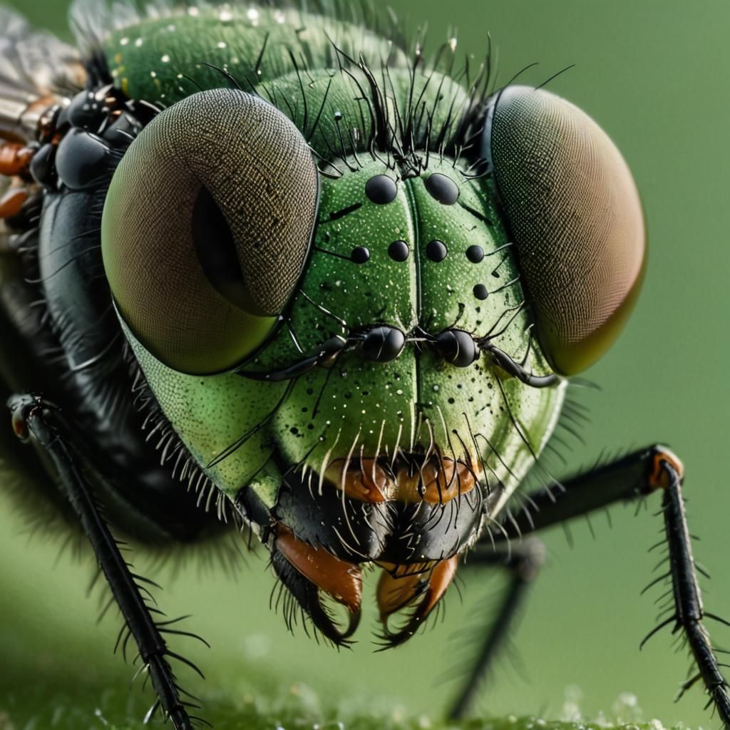 Macro Photograph of a Fly Eye in Green Shades