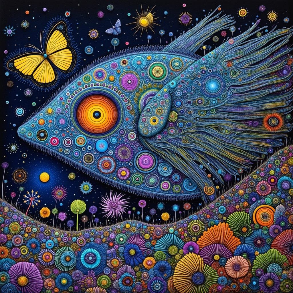 Ethereal Alien Portrait in Zentangle and Pointillism Style