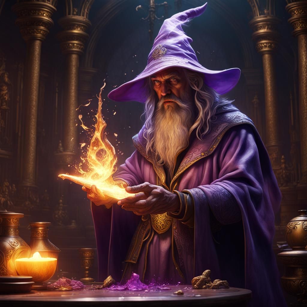 Wizard Casting Spell in Dark Fantasy Style