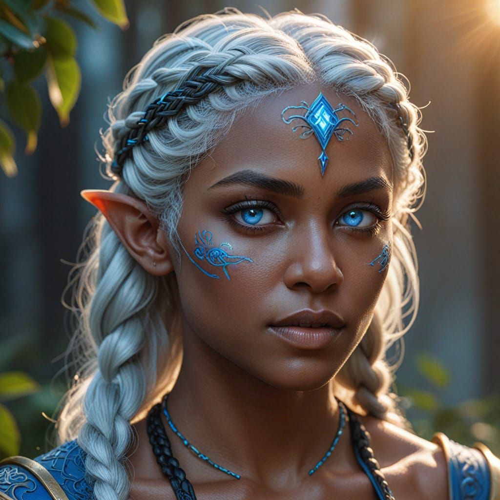 Muscular Female Elf Portrait With Electric Blue Eyes