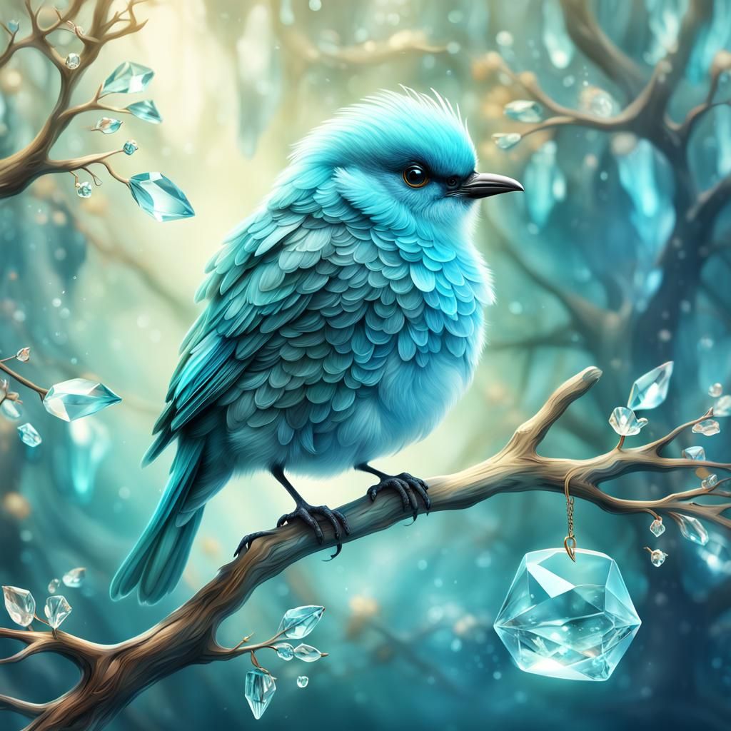 Surreal Crystal Bird with Aqua Glow