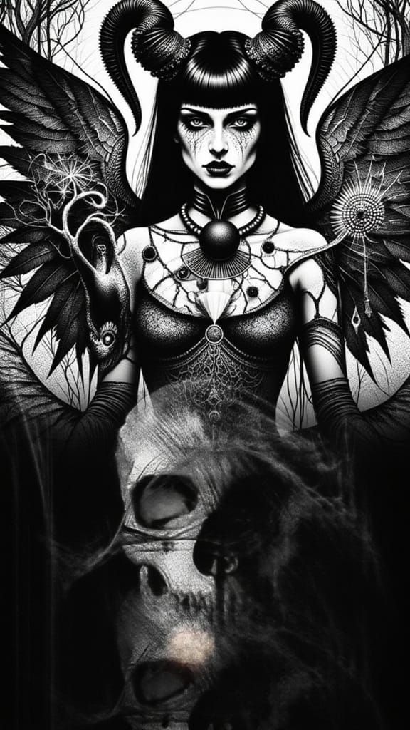 Mysterious Figure Amidst Mortality Relics in Baroque Style