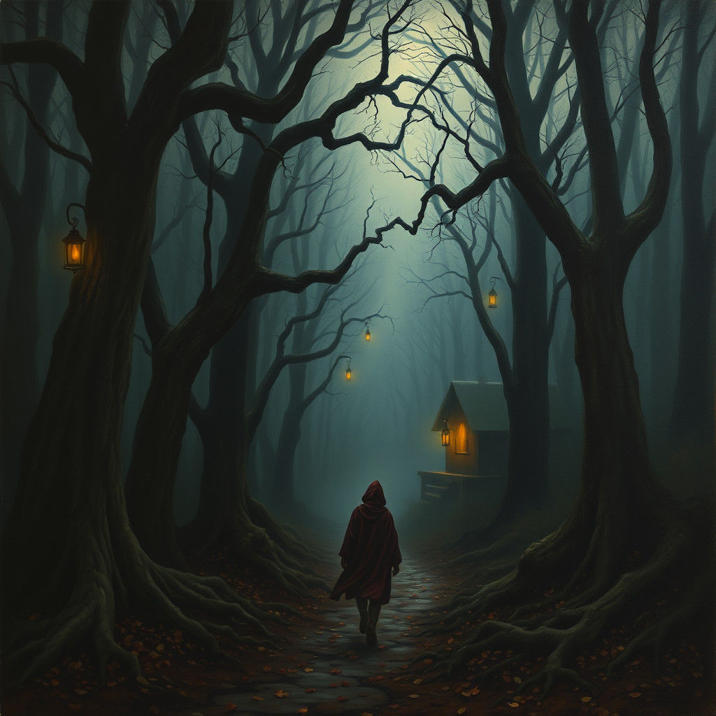 Twilight Forest Path: Romantic Wilderness Oil Painting