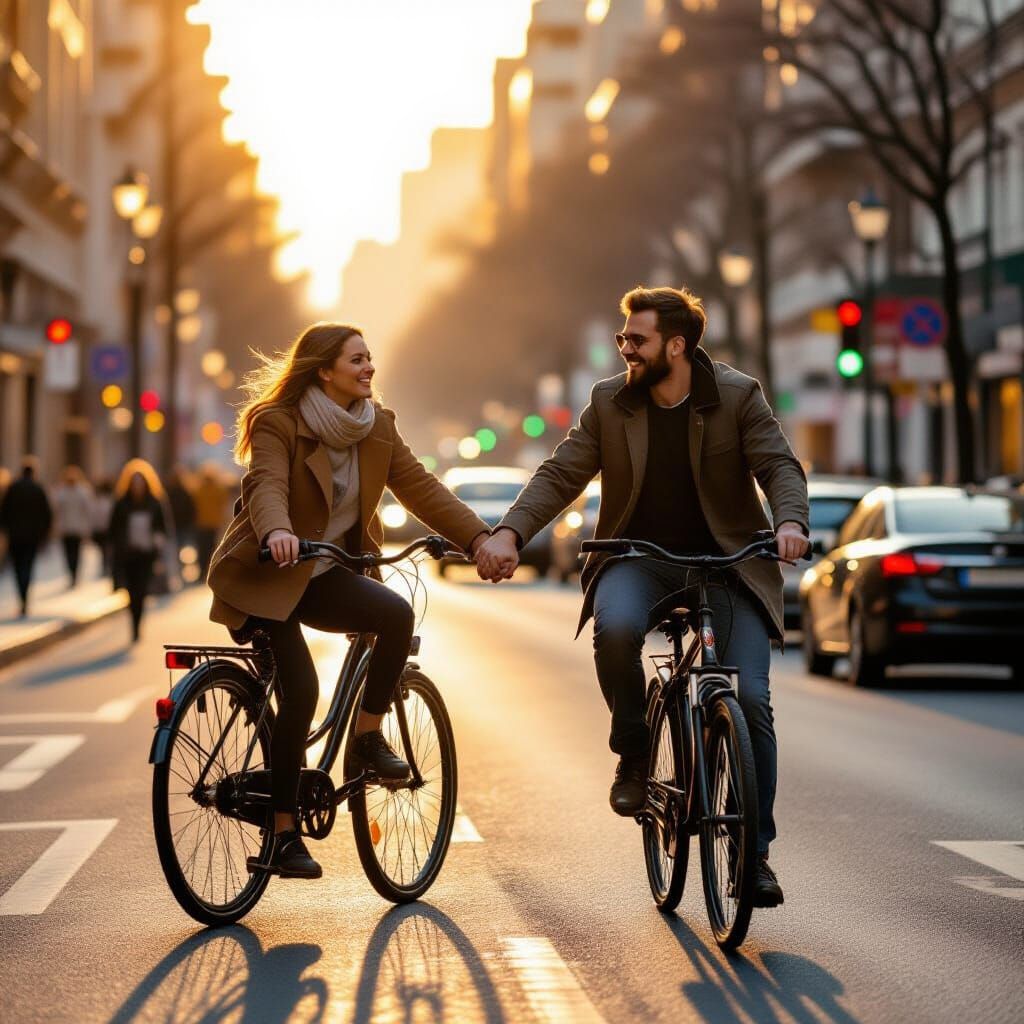 Couple Cycling at Golden Hour: Candid Photography