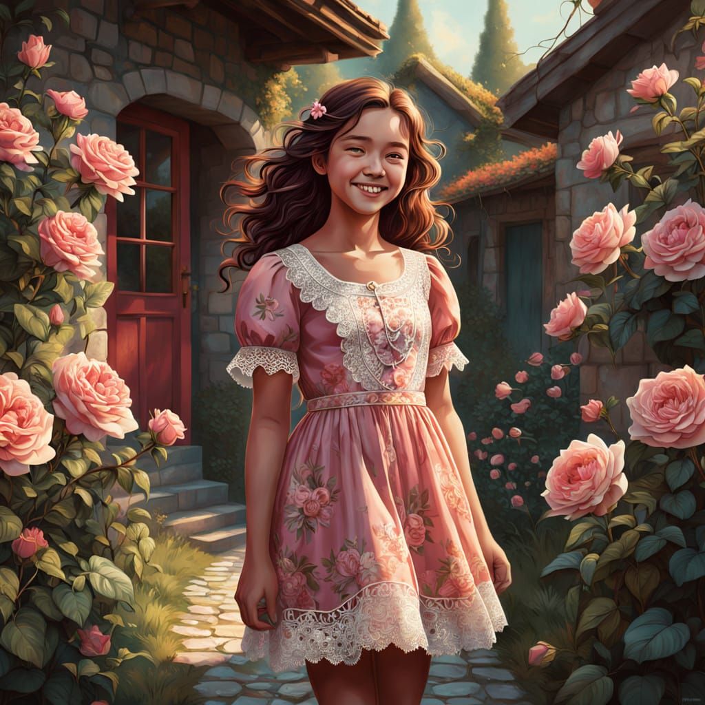 Whimsical Floral Goddess in a Vibrant Garden Scene