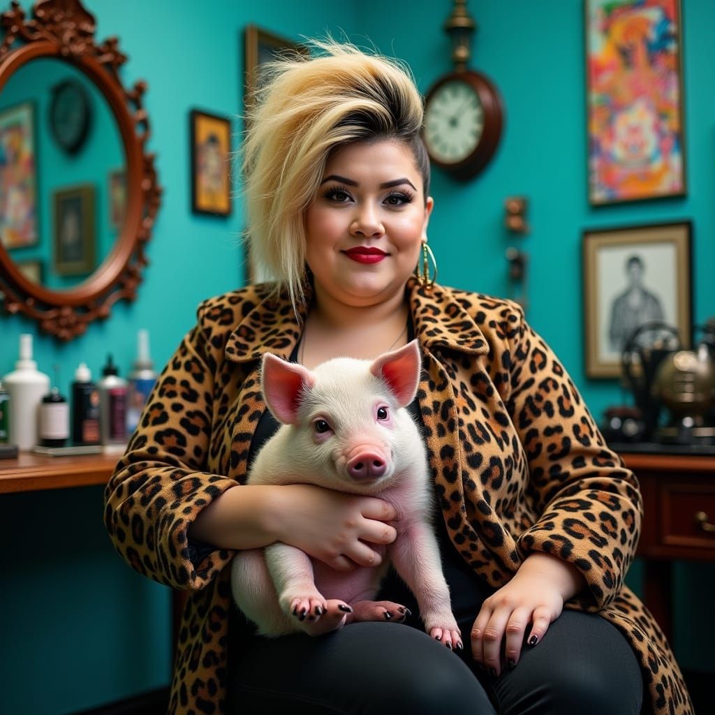 Sassy Hairstylist with Striped Hair and Cheetah Print in Vib...