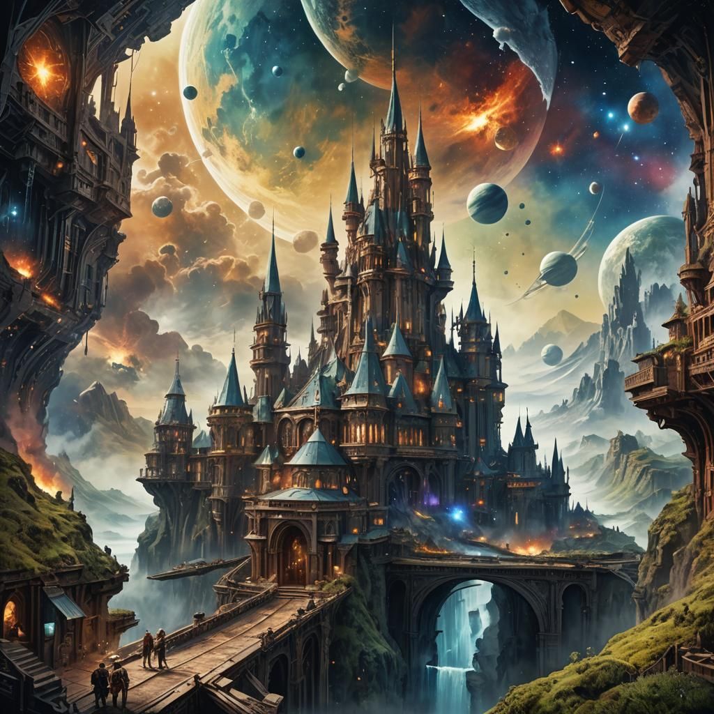 Fantasy Space Scene in Watercolor Style