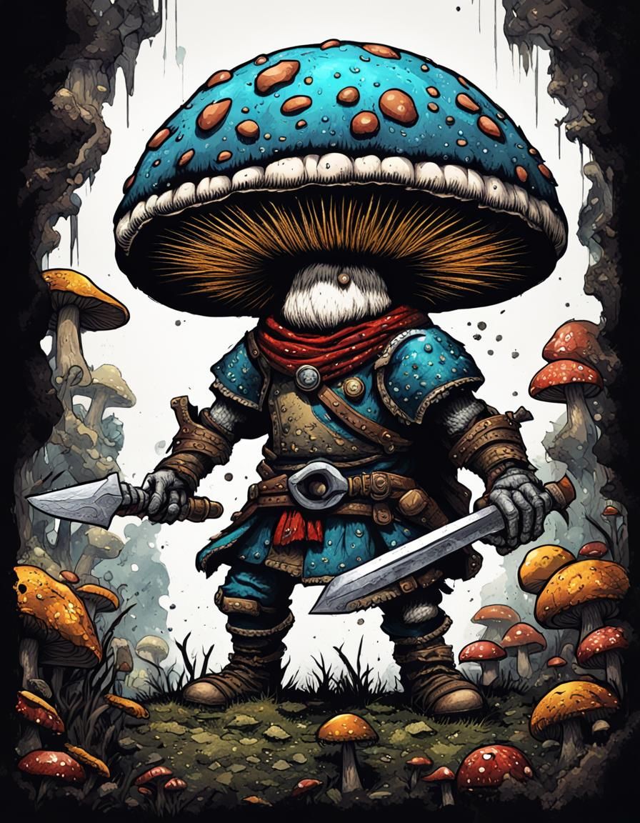 Mushroom Warrior in Gritty Comic Style