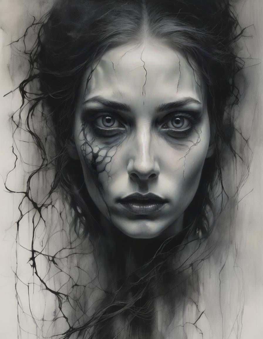 Ethereal Portrait of Woman with Empty Eye Sockets