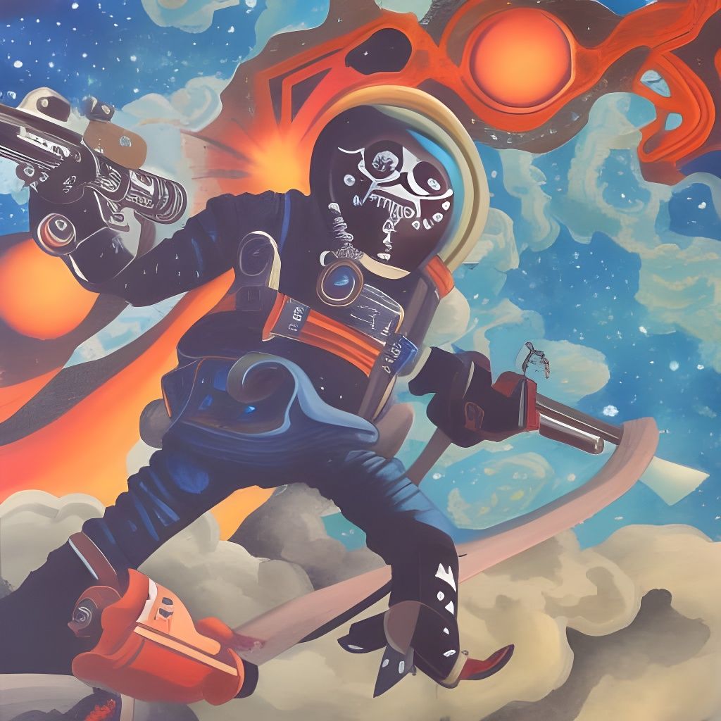 Detailed Gouache Painting of Space Pirates