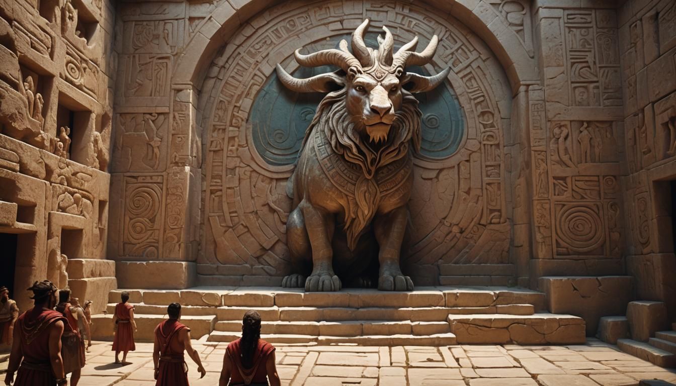 Minotaur in Labyrinth: Ancient Greek Mythology Art