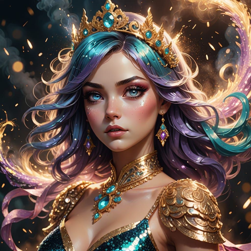 Vibrant Anime Queen in Oil Painting Style