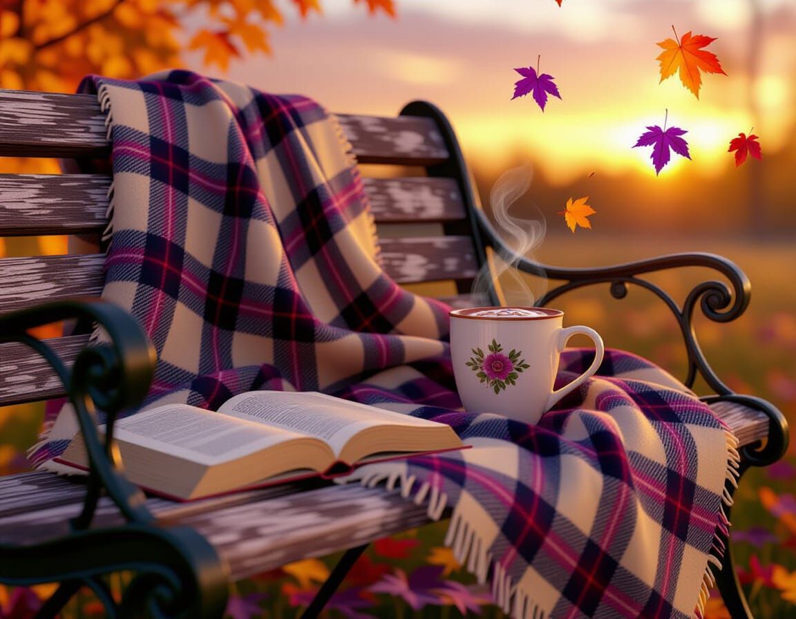 Cozy Autumn Scene with Blanket and Cocoa