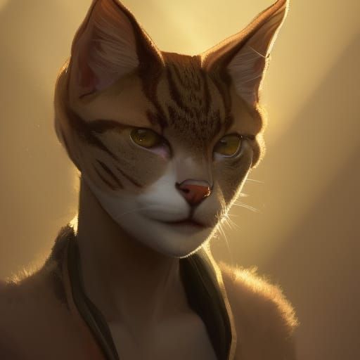 Calico Tabaxi Thief Portrait in Hyperdetailed Style