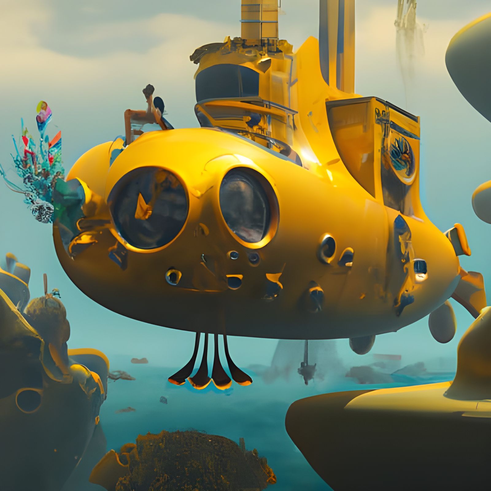 Fantastical Yellow Submarine in Detailed Matte Painting