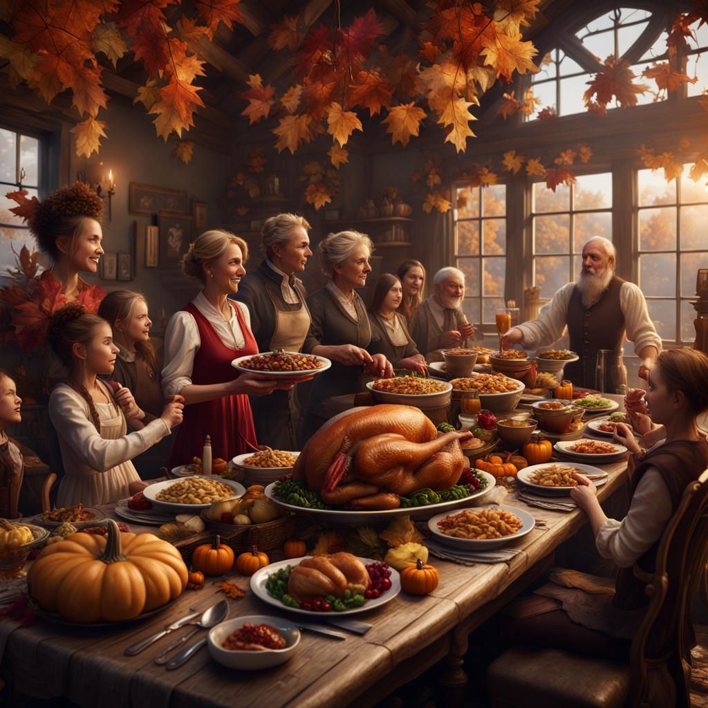 Festive Thanksgiving Dinner in Detailed Matte Painting