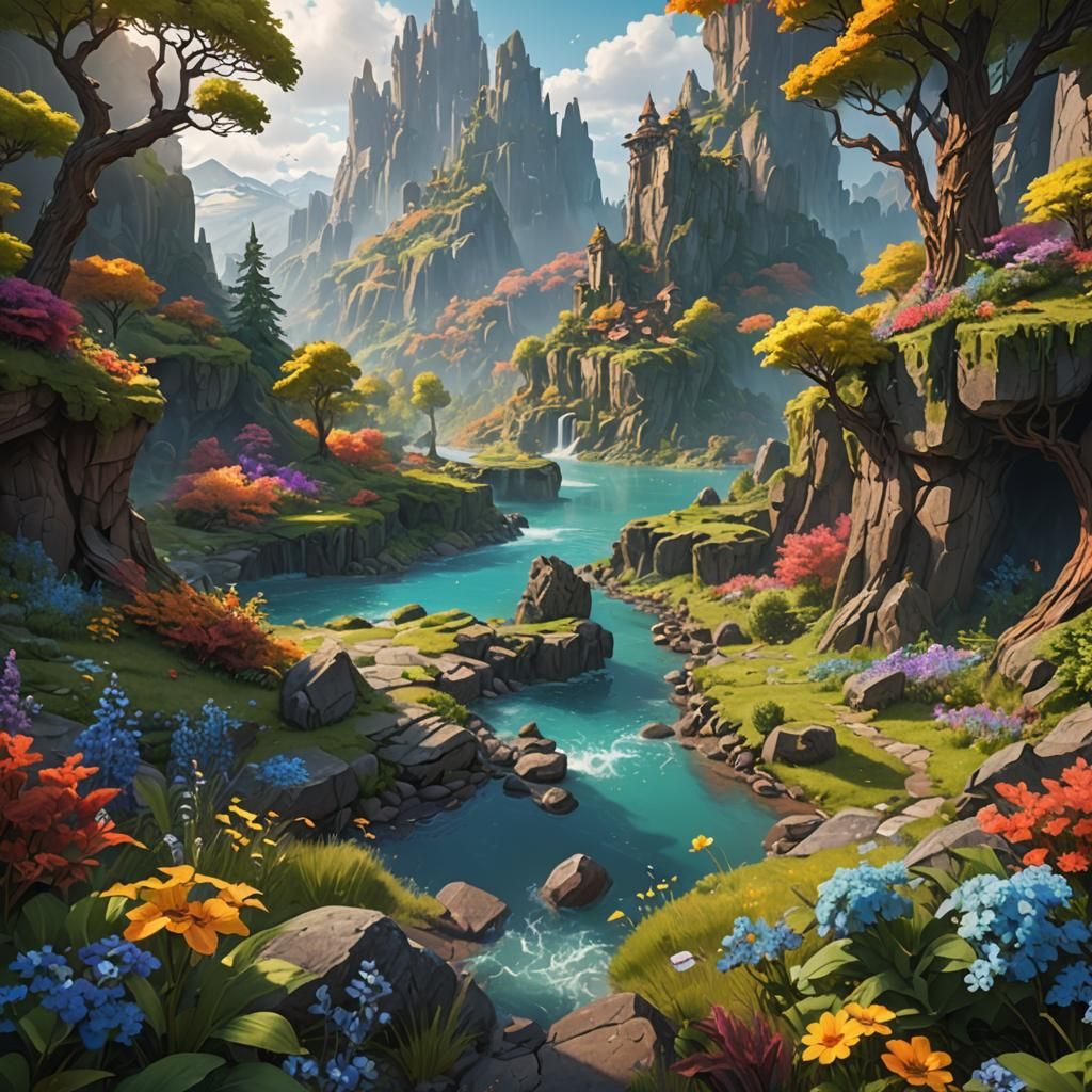 Vibrant Summer Landscape Matte Painting