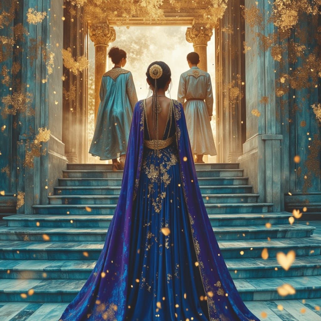 Celestial Courtyard Figures in Ethereal Light