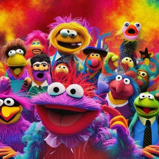 Psychedelic Muppets in a Colorful Starry Galaxy
