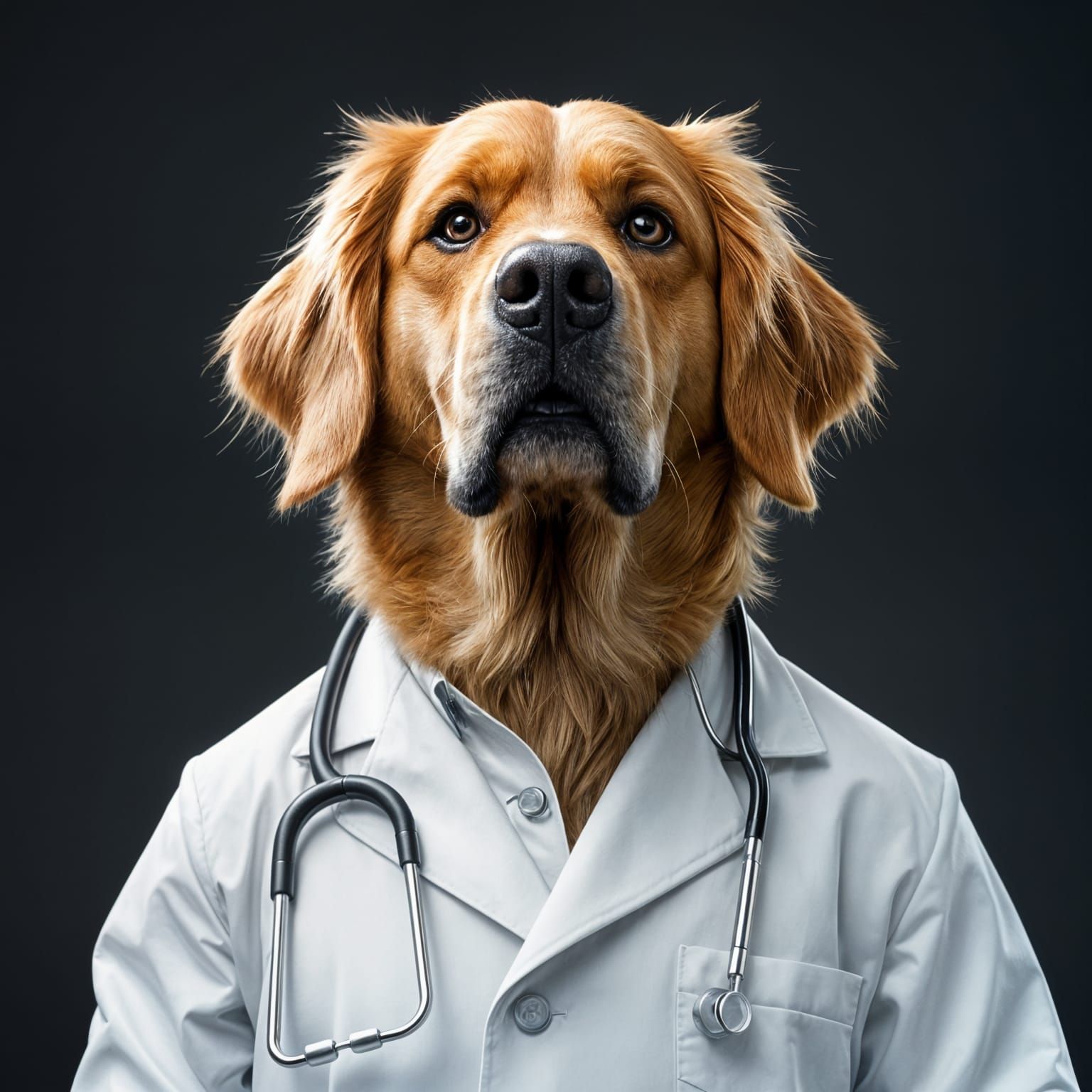 Anthropomorphic Canine Doctor in a White Lab Coat