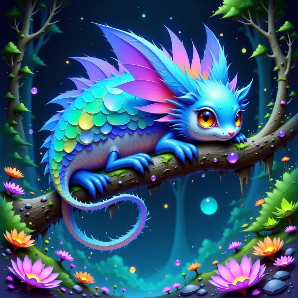 Bioluminescent Creature in Lush Alien Forest