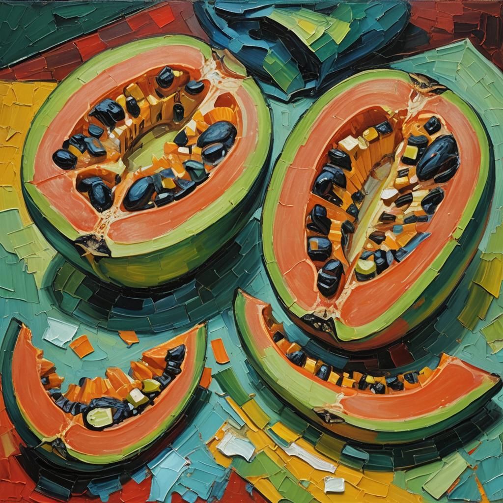 Expressionist Impasto Painting of a Papaya