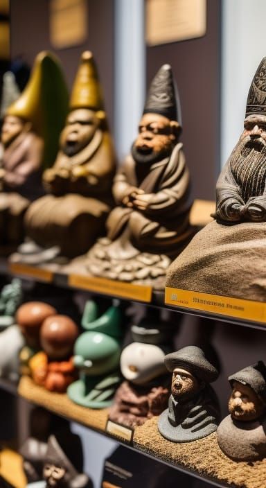 Gnome Statue Collection in Museum: Pointillism Style