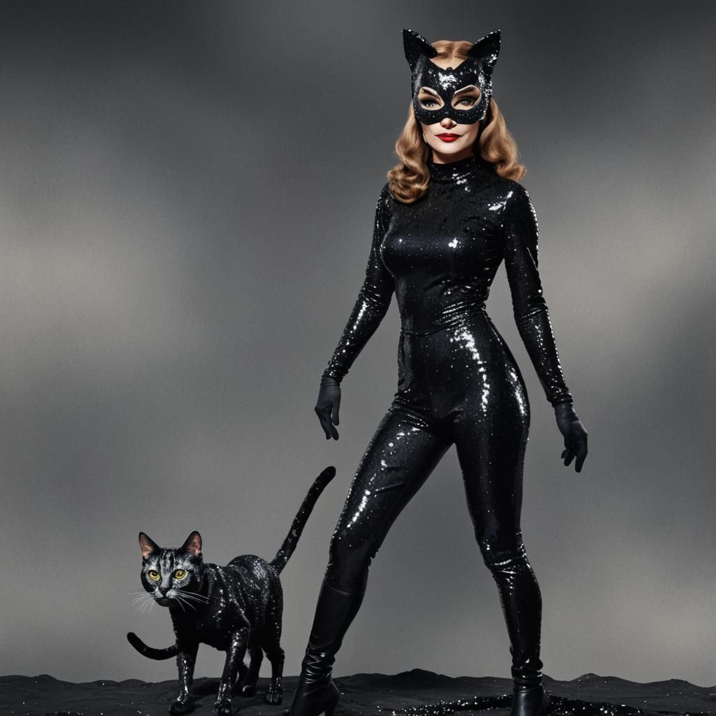 Julie Newmar as Catwoman in Sequin Gown