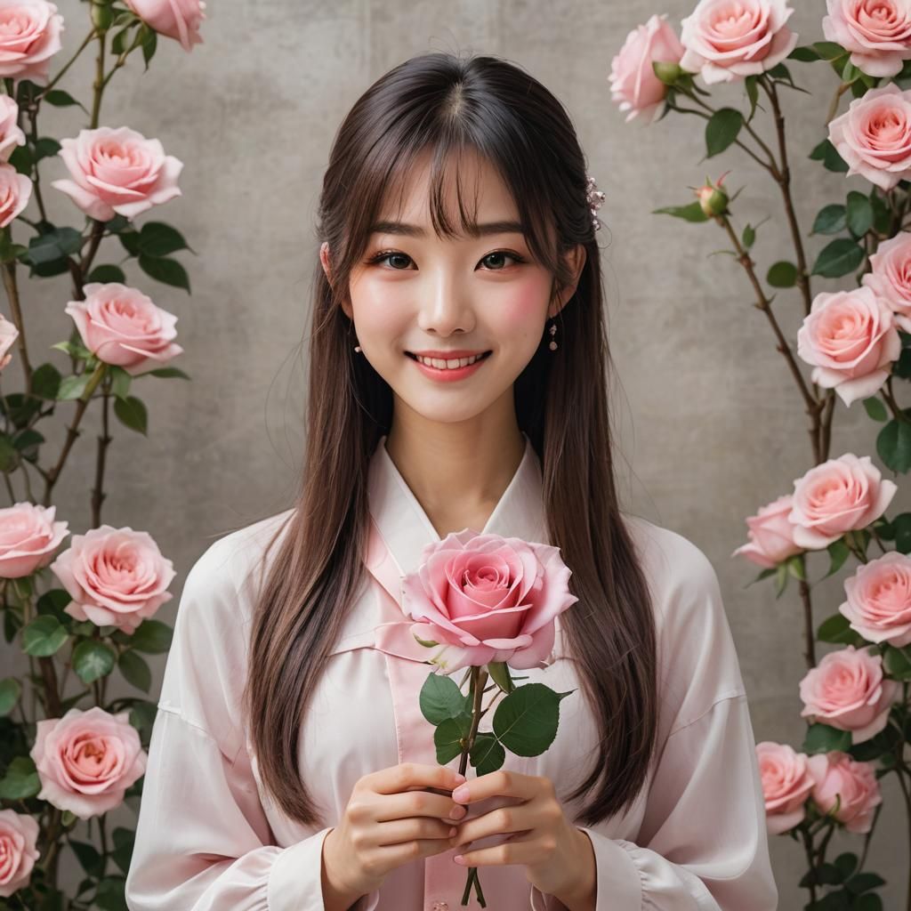 Japanese Girl with Glass Rose Portrait